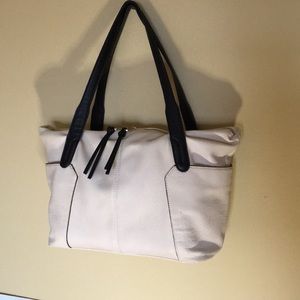 Vegan leather satchel purse, cream & black details